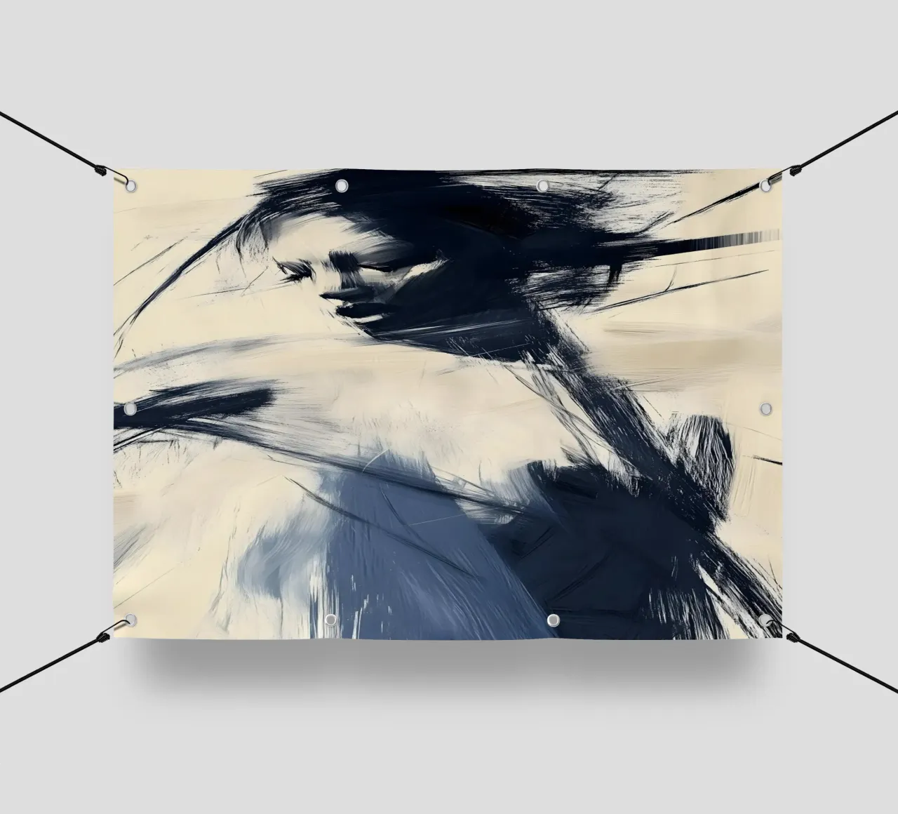 Espressione femminile - Collezione astratta blu e beige telo in pvc da Conde Arte