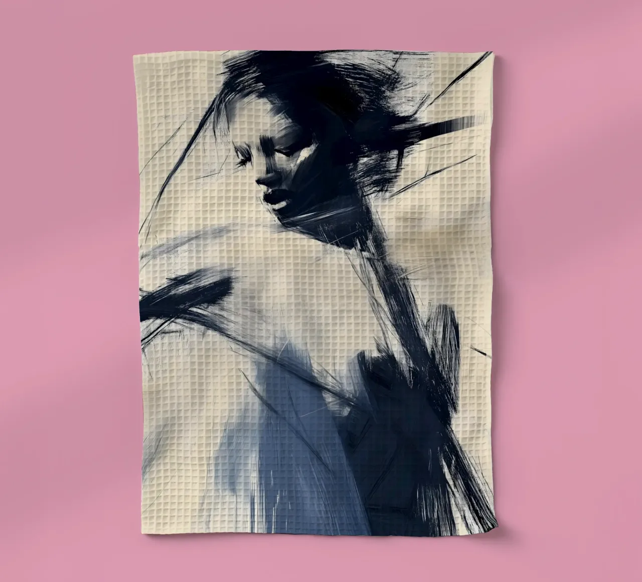 Espressione femminile - Collezione astratta blu e beige canovaccio da cucina da Conde Arte