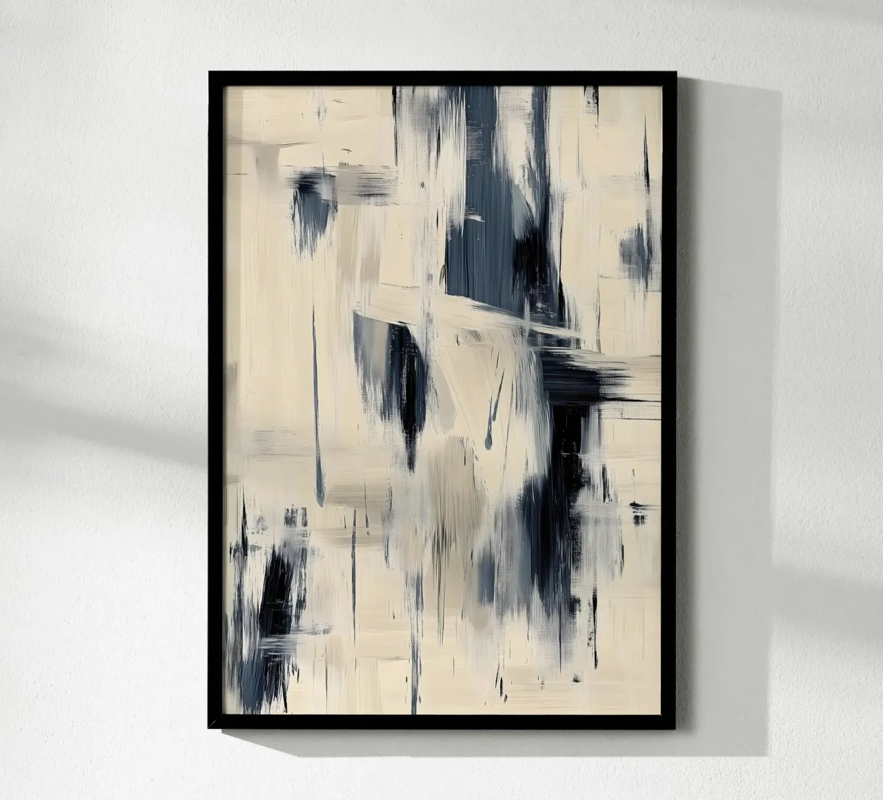 Schilderij en penseelwerk - Blauw en beige Abstracte collectie poster met aluminium frame van Conde Arte