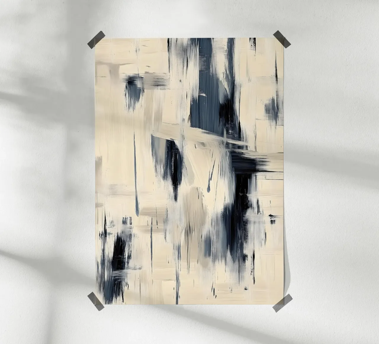 Schilderij en penseelwerk - Blauw en beige Abstracte collectie poster met aluminium frame van Conde Arte