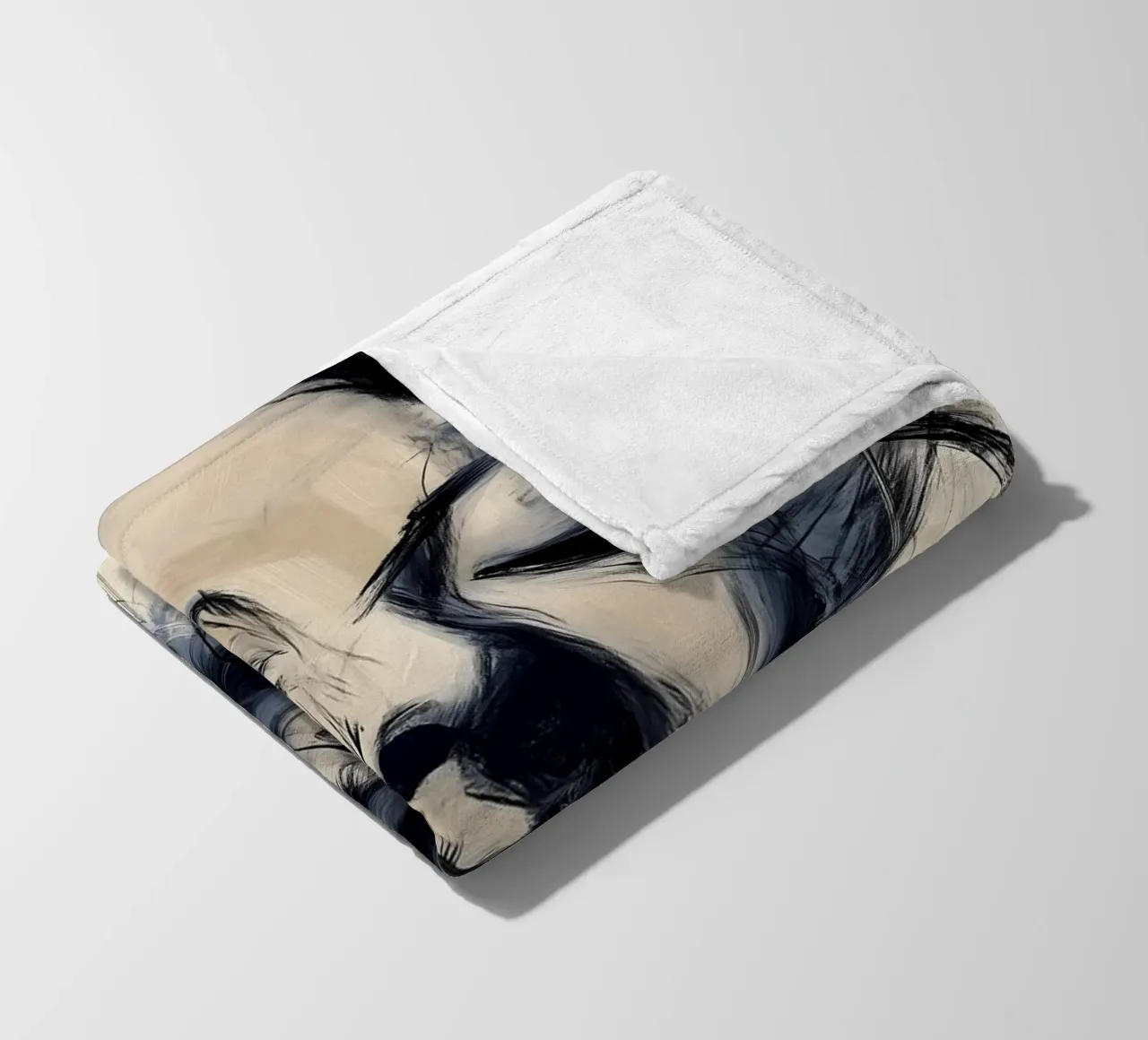 Female portrait - Blue and beige Abstract Collection fleece blanket by Conde Arte