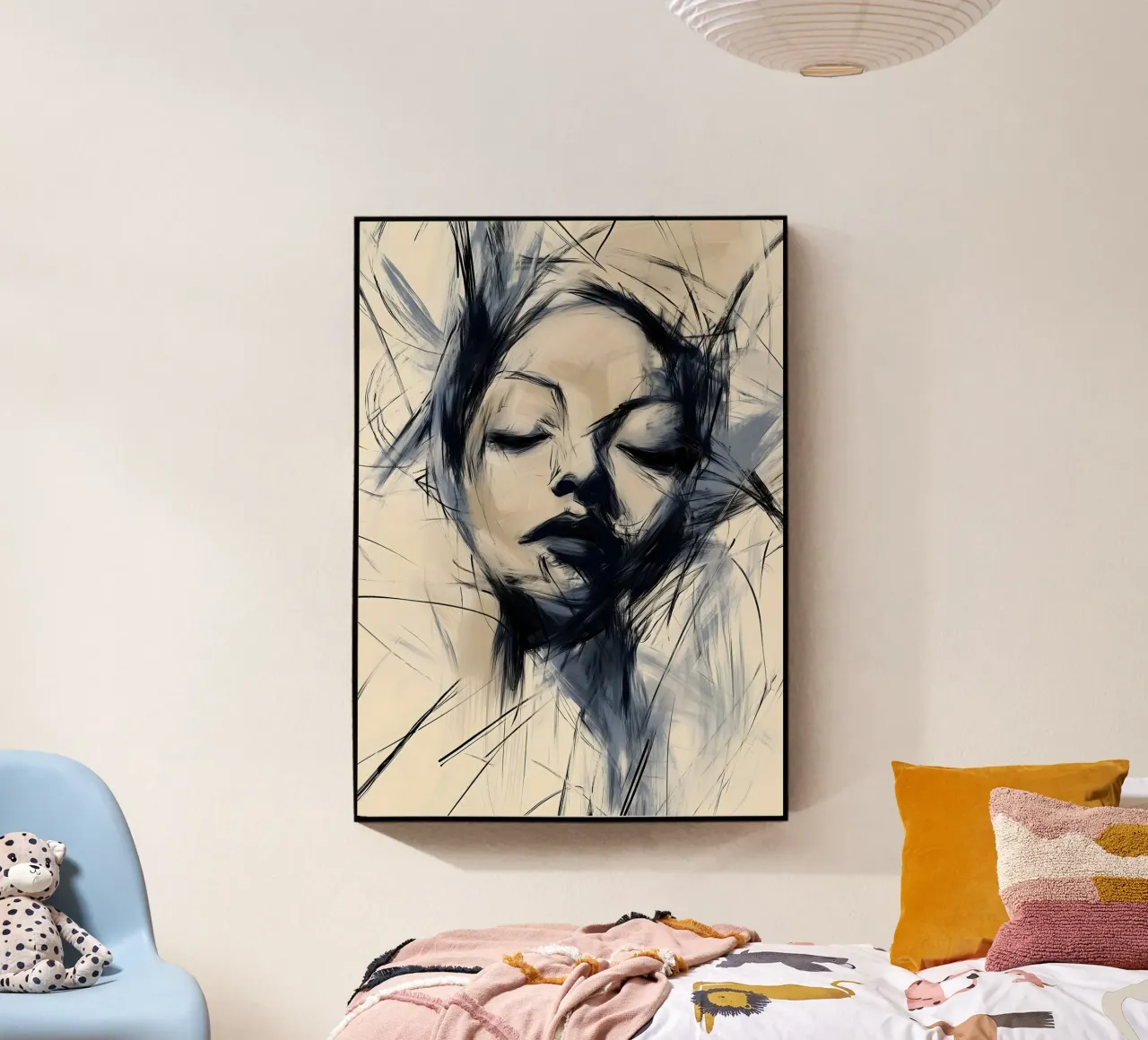 Female portrait - Blue and beige Abstract Collection acrylic glass by Conde Arte