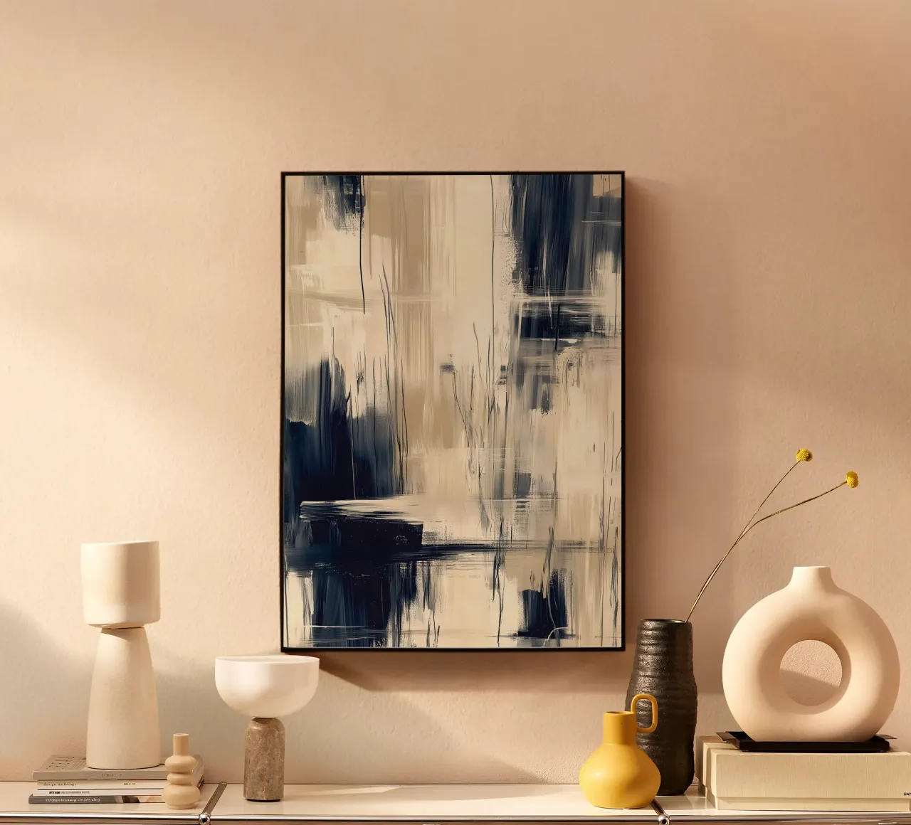 Brushstrokes - Blue and beige Abstract Collection acrylic glass by Conde Arte