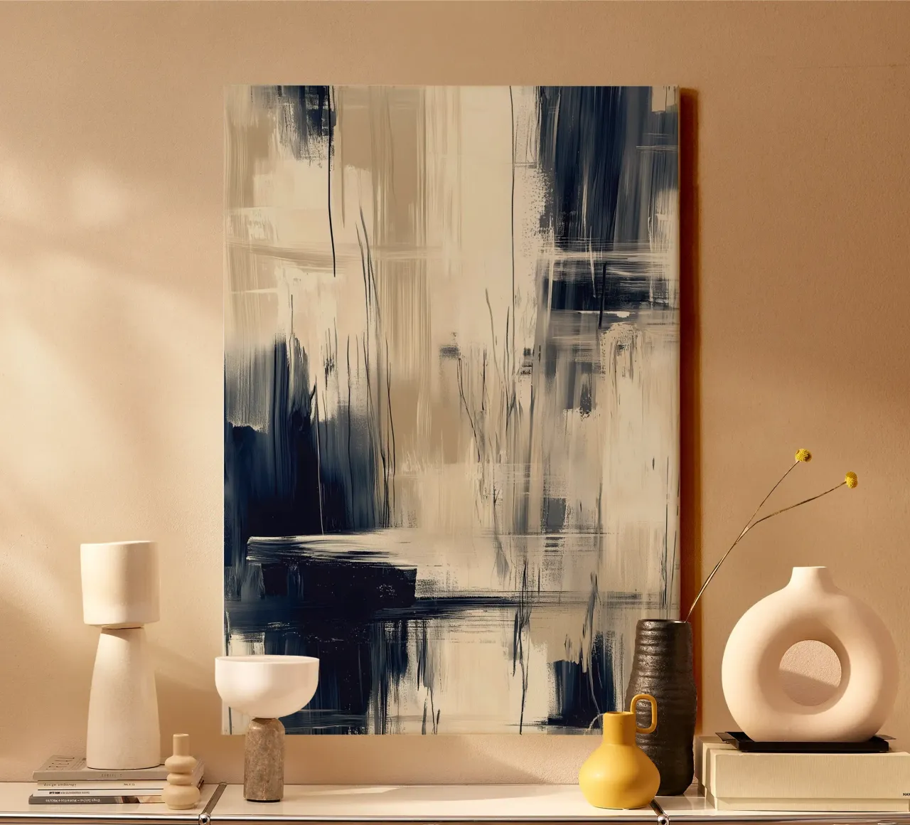 Brushstrokes - Blue and beige Abstract Collection canvas by Conde Arte