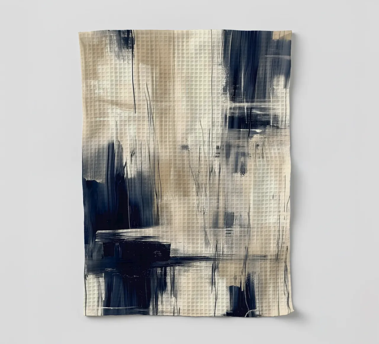 Brushstrokes - Blue and beige Abstract Collection tea towel by Conde Arte