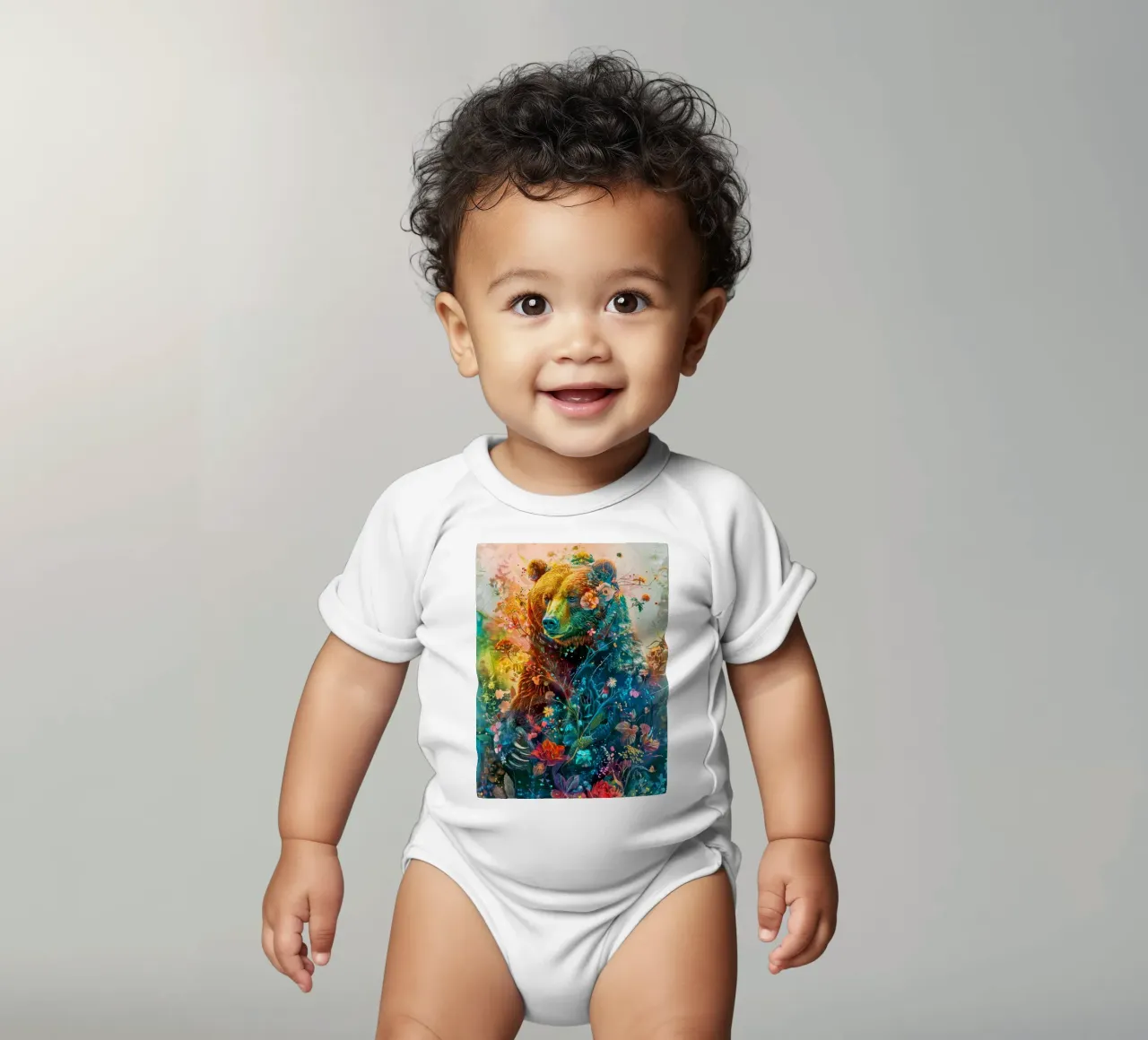 Bear Flowers Abstract short-sleeve baby romper by Mateo