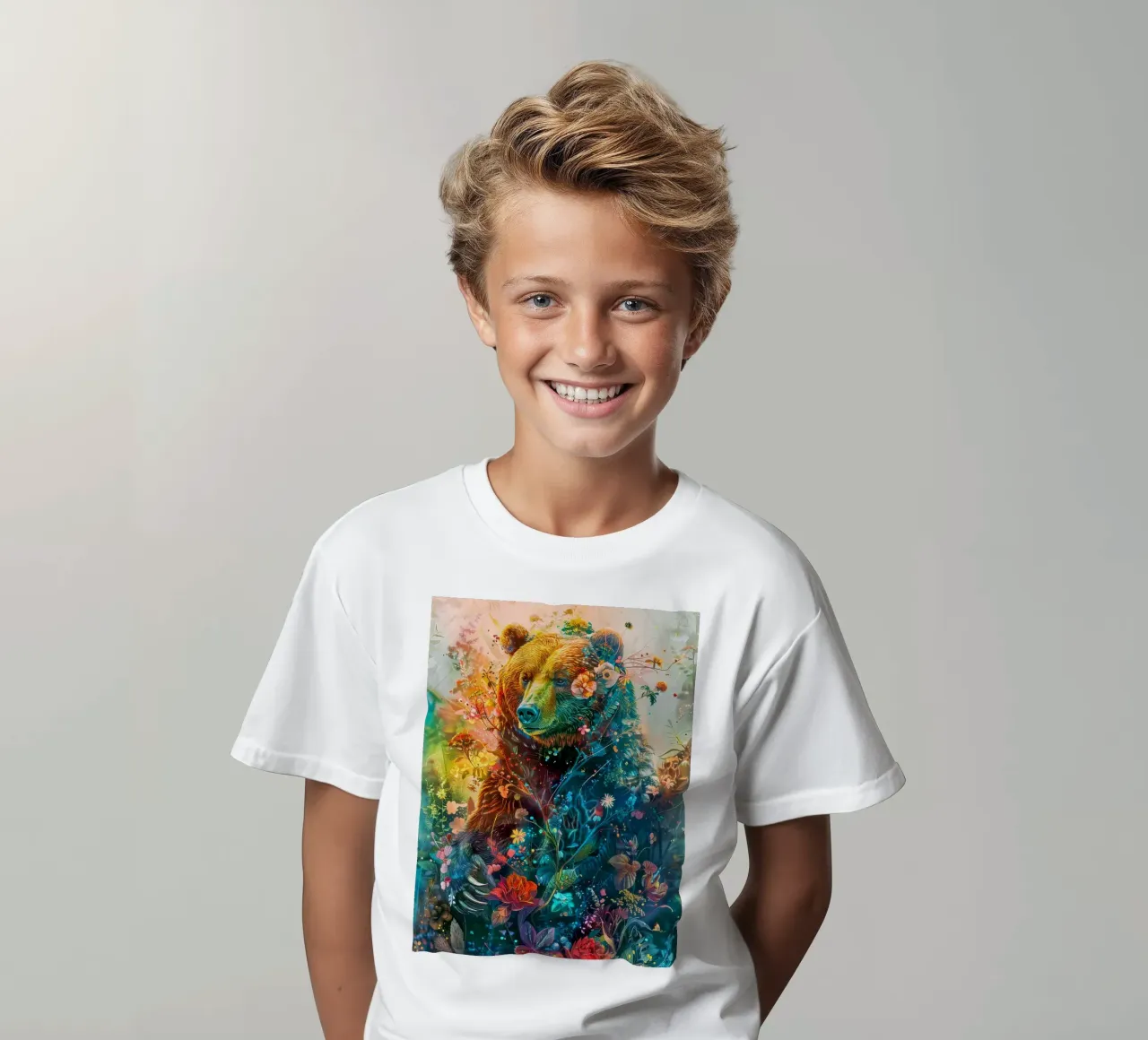 Bear Flowers Abstract kids t-shirt by Mateo