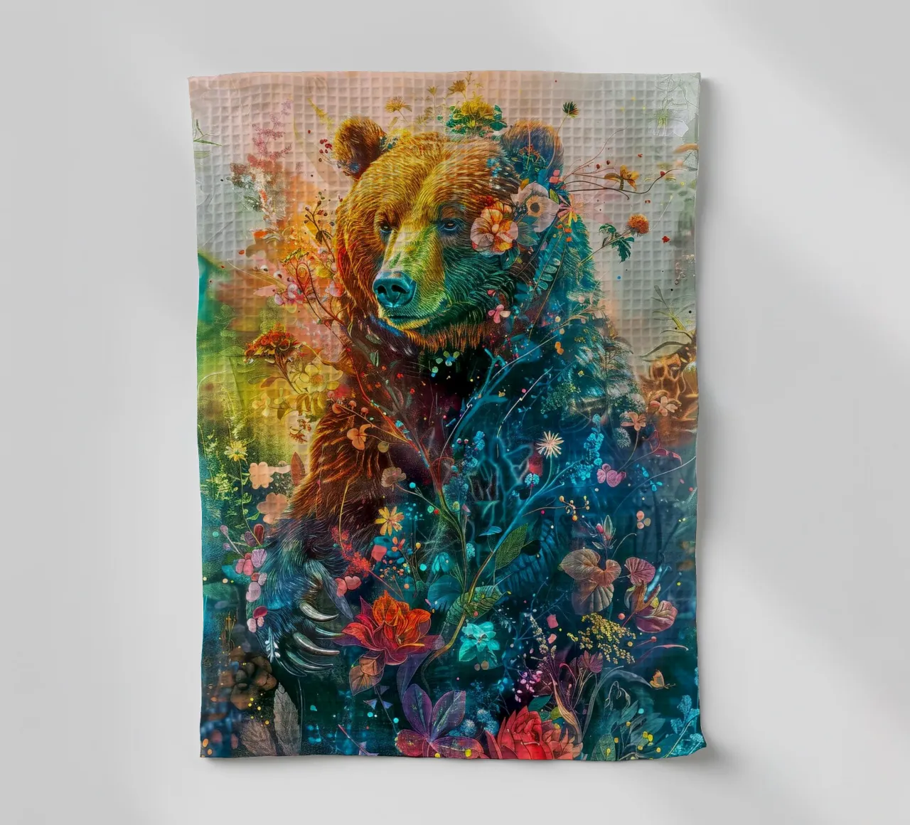 Bear Flowers Abstract tea towel by Mateo