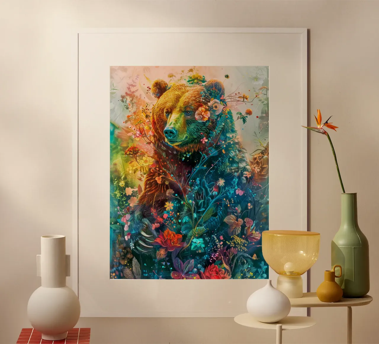 Bear Flowers Abstract poster con telaio in legno da Mateo