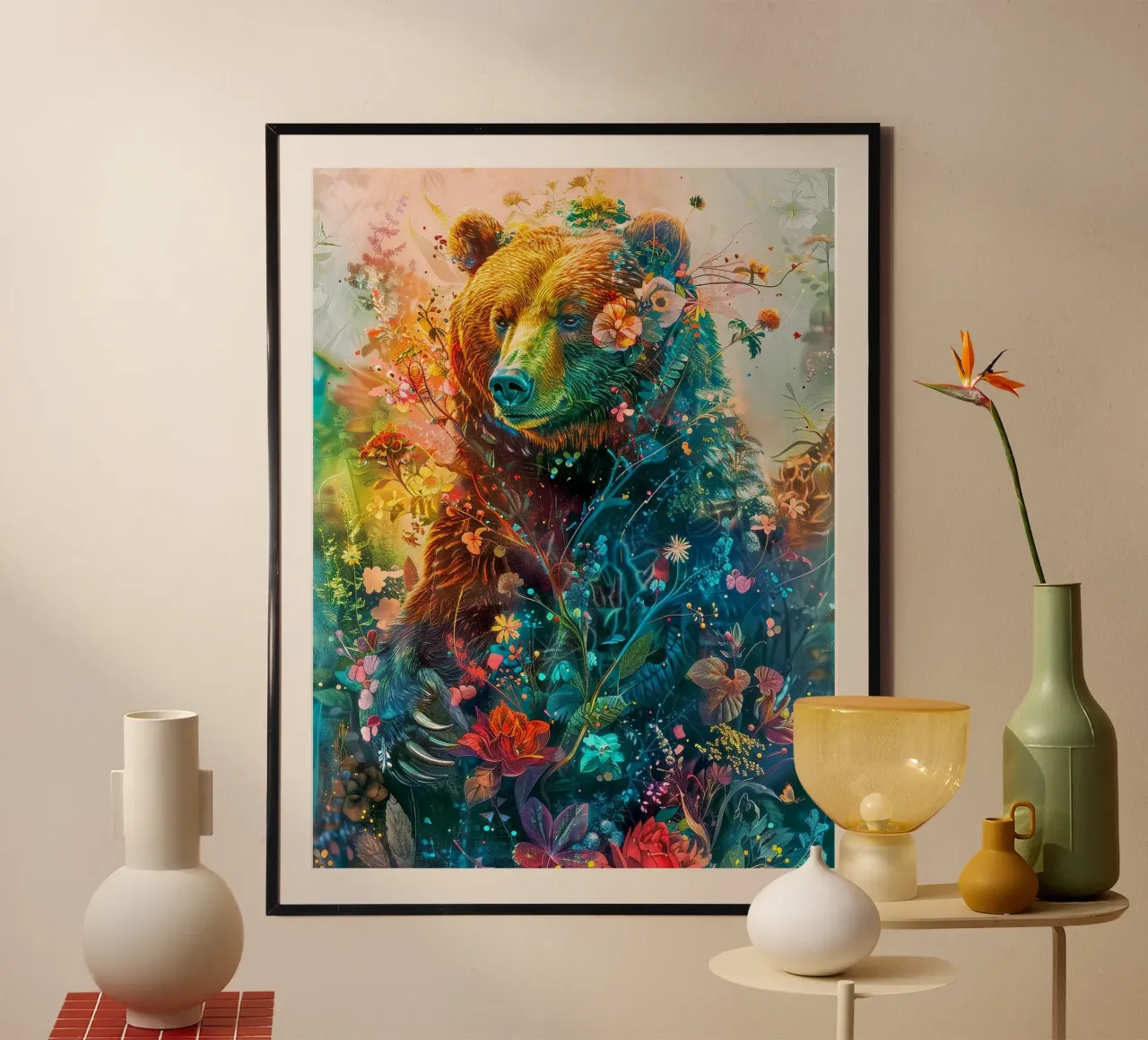 Bear Flowers Abstract poster con telaio in legno da Mateo