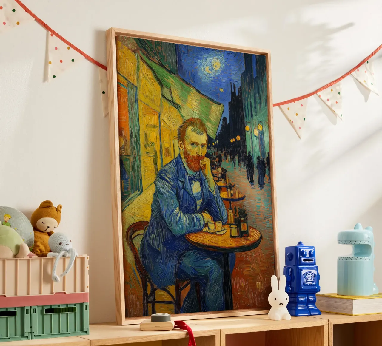 Vincent in caféterrasse canvas met Baklijst van Carinaprint