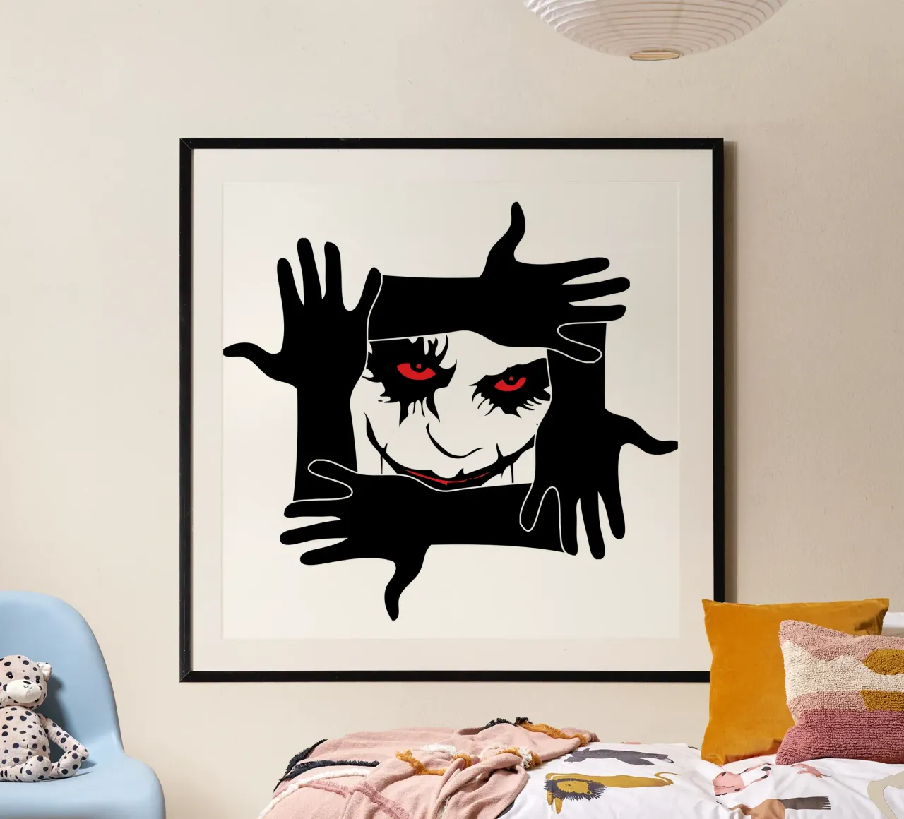 mani e faccia da clown poster con telaio in alluminio da ririedis