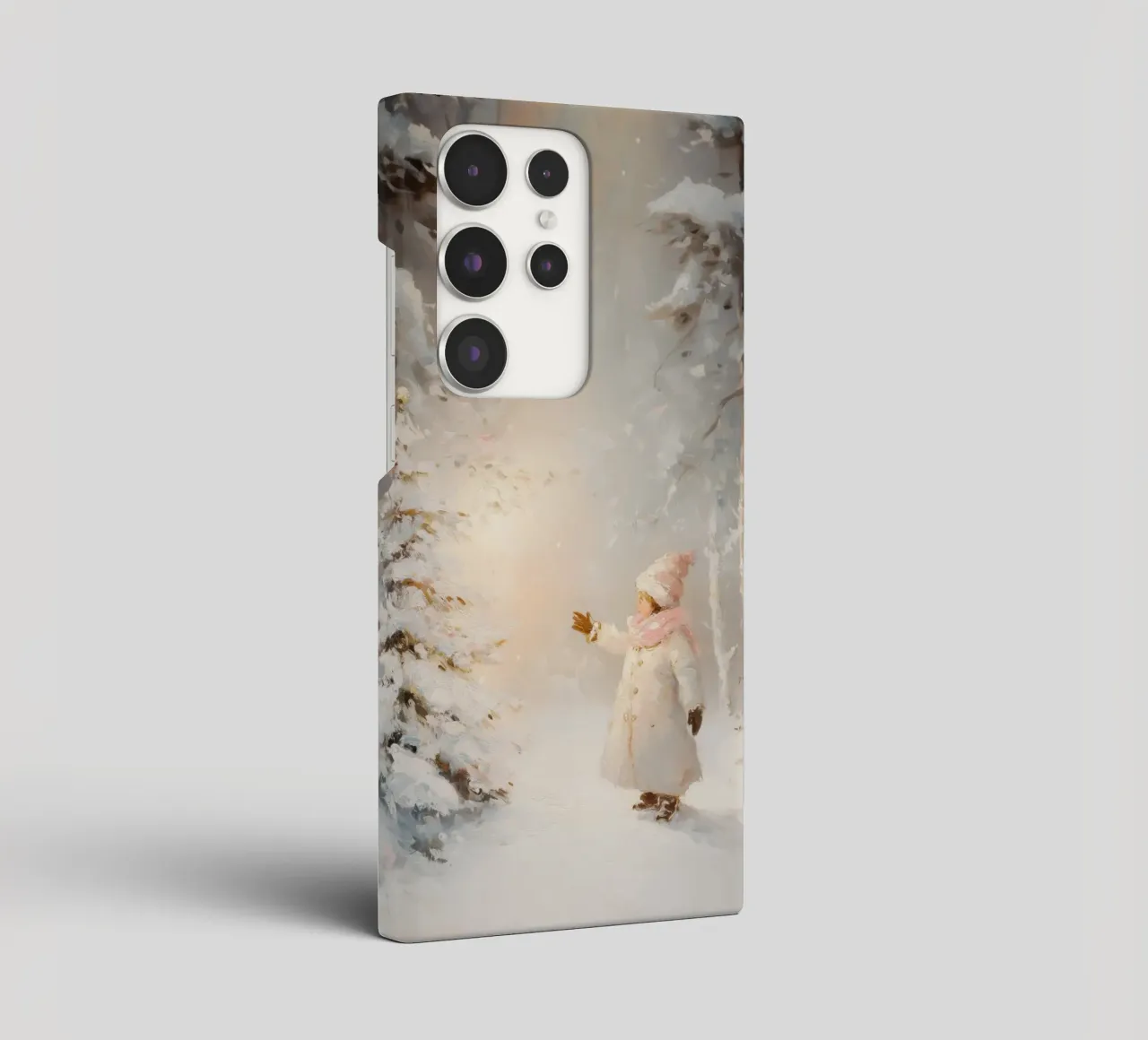 Enfant atteignant un arbre recouvert de neige dans une forêt d'hiver coque samsung de Melloi Art Print