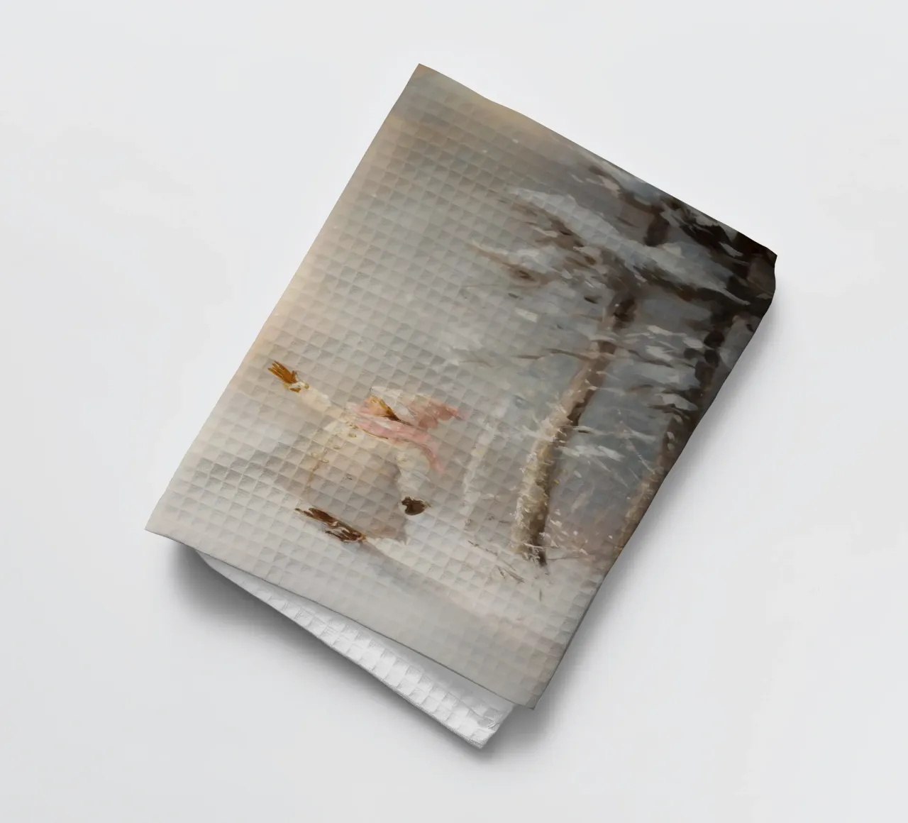 Enfant atteignant un arbre recouvert de neige dans une forêt d'hiver torchon de Melloi Art Print