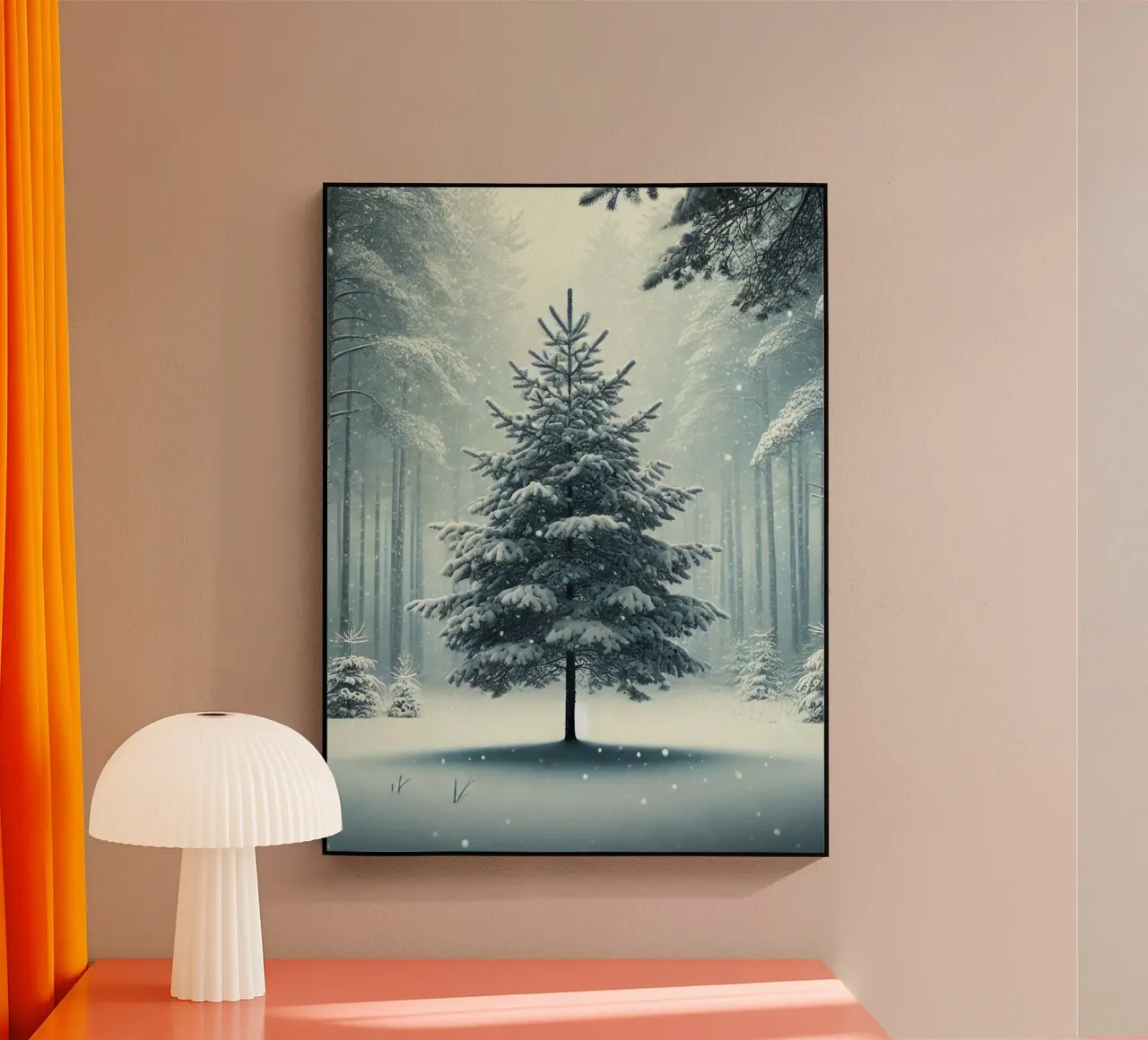 Albero coperto di neve in un tranquillo paesaggio innevato plexiglass da Christmas Shop
