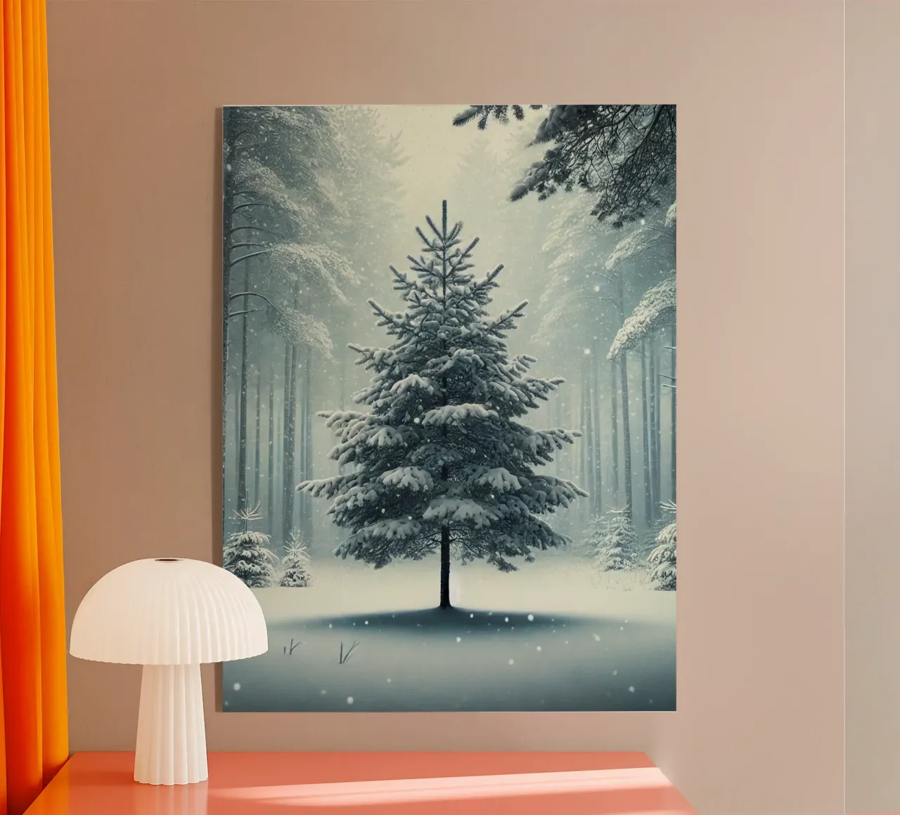 Albero coperto di neve in un tranquillo paesaggio innevato plexiglass da Christmas Shop