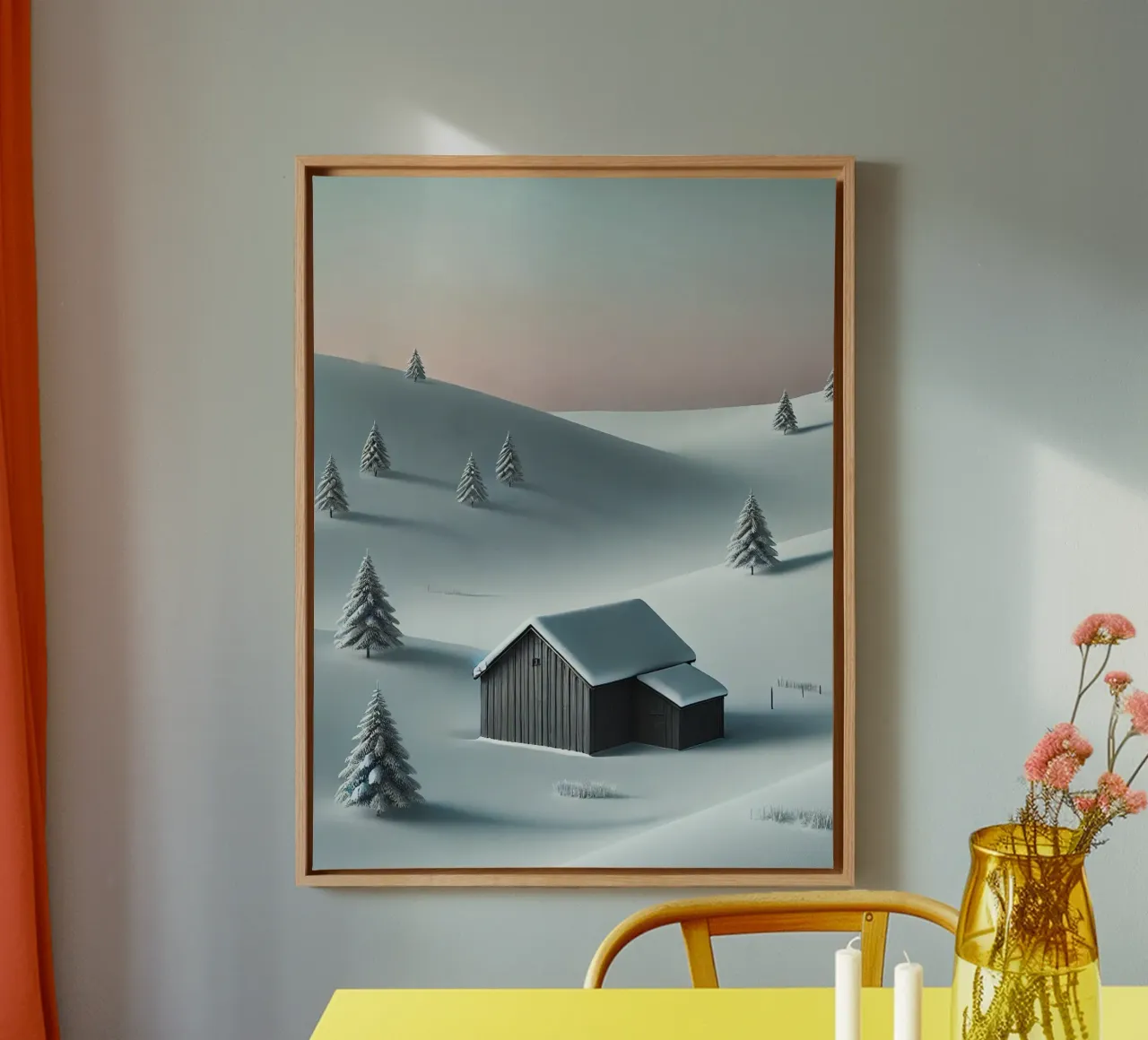 Rustig sneeuwlandschap met pastelkleurige lucht canvas met Baklijst van Christmas Shop