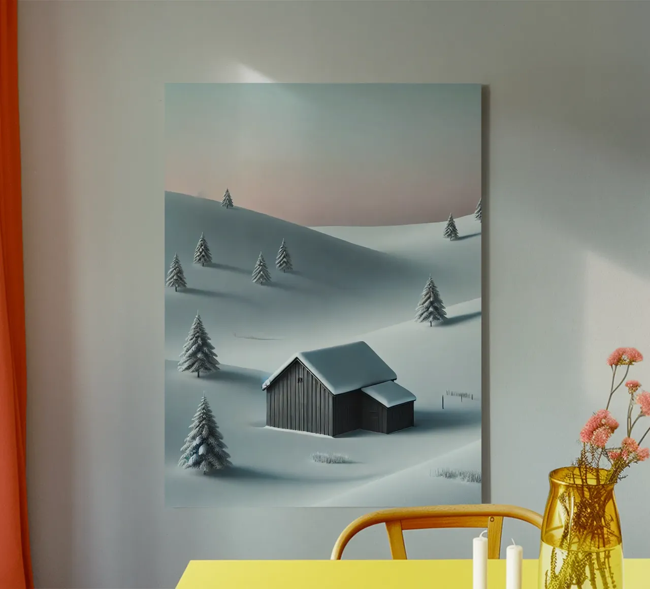 Rustig sneeuwlandschap met pastelkleurige lucht canvas met Baklijst van Christmas Shop