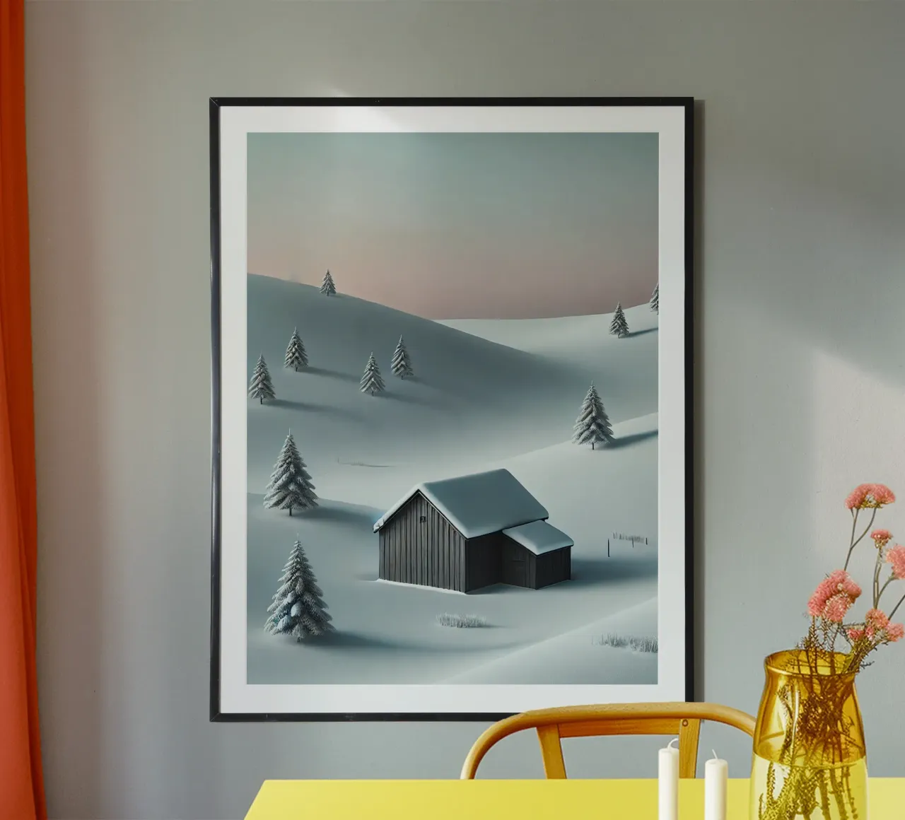 Paysage de neige calme avec ciel pastel poster avec cadre en plastique de Christmas Shop