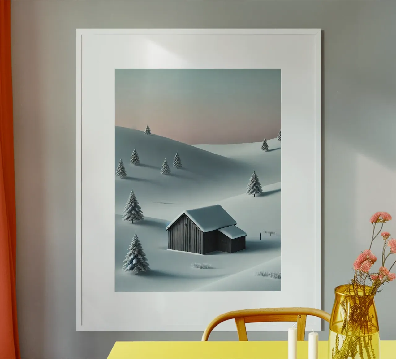 Paysage de neige calme avec ciel pastel poster avec cadre en plastique de Christmas Shop