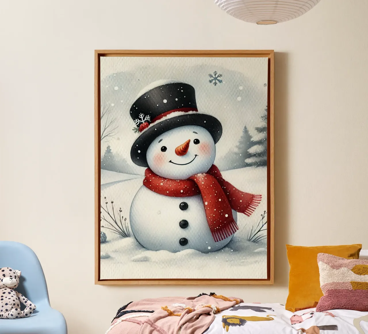 Pupazzo di neve con sciarpa rossa tela da Christmas Shop