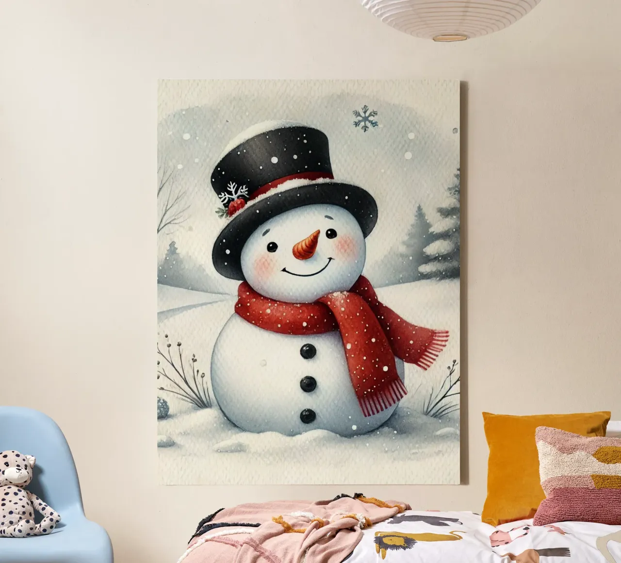 Pupazzo di neve con sciarpa rossa tela da Christmas Shop