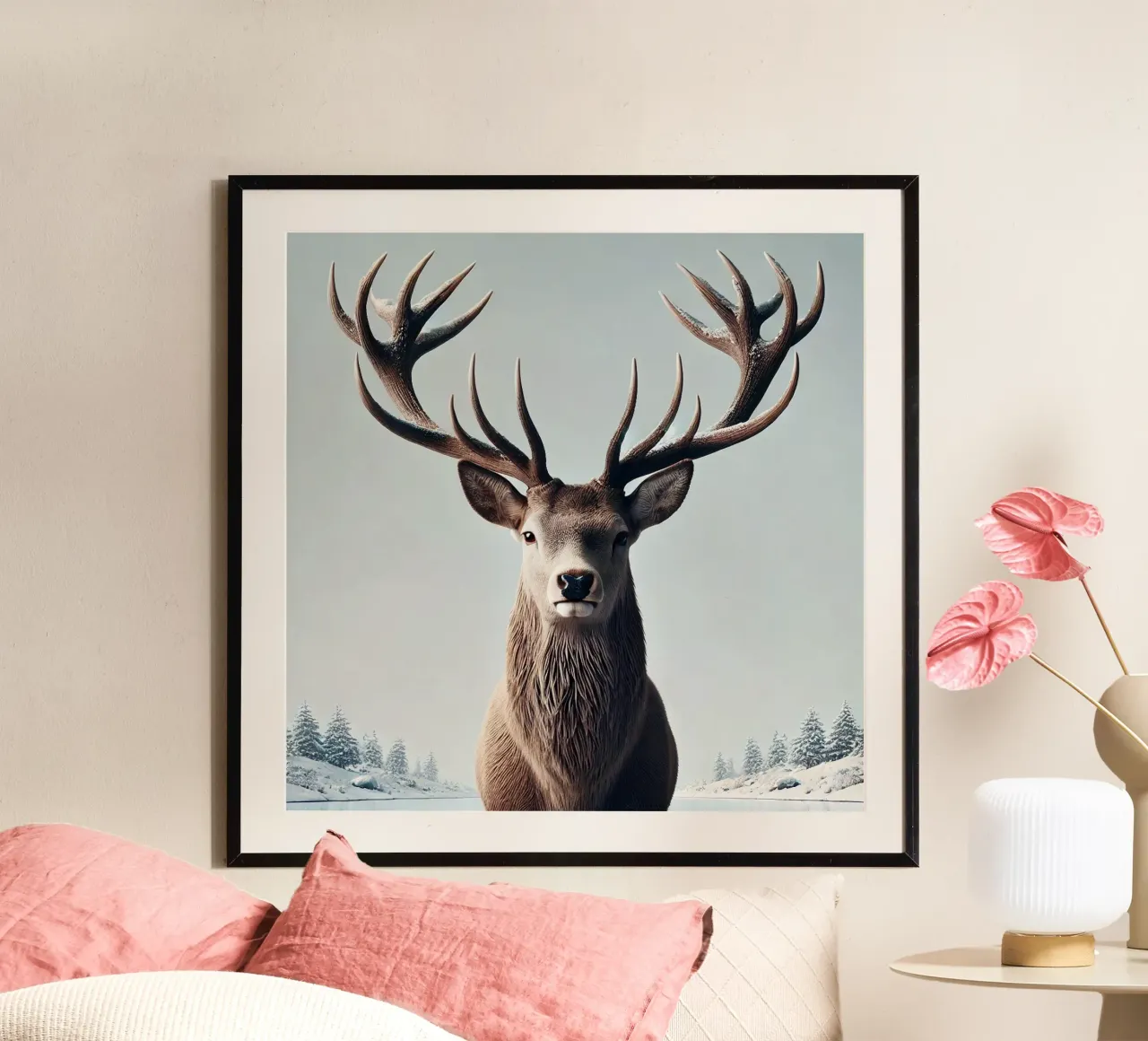 Cerf majestueux poster avec cadre en aluminium de Christmas Shop