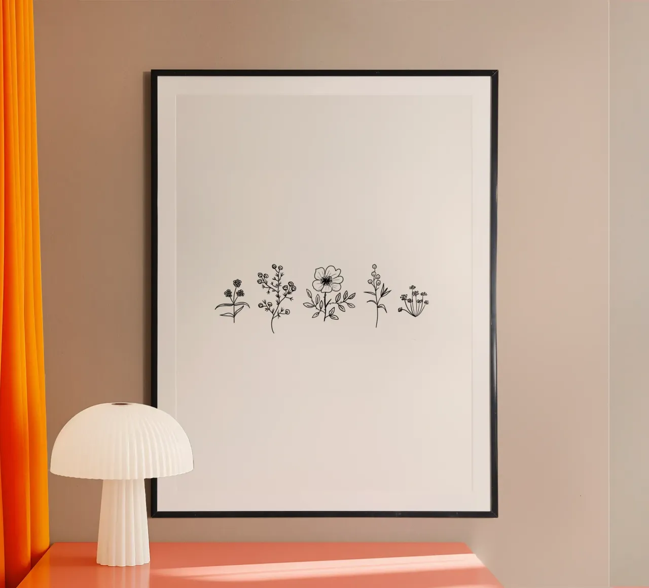 5 Line Art Wildflowers poster con telaio in legno da anisillustration