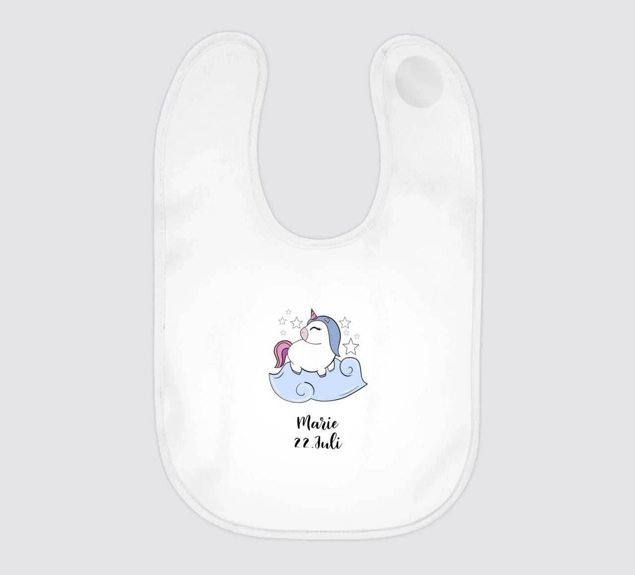 Einhorn mit Name und Geburtstag bavoir de BAINAI KIDS