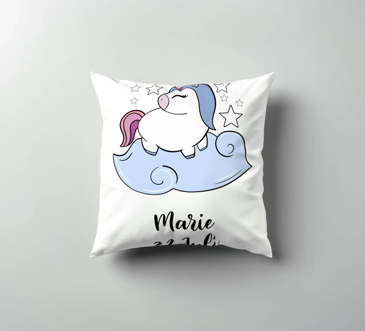 Einhorn mit Name und Geburtstag cuscino da BAINAI KIDS