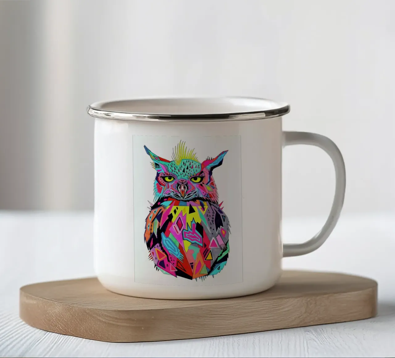 Abstract Owl tazza in smalto da Pixie Cold
