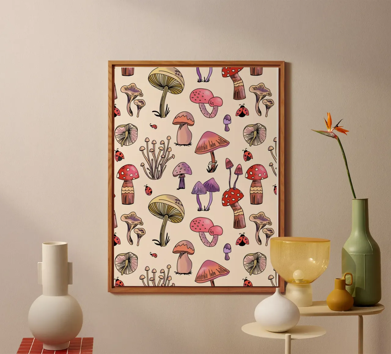 Cute Mushrooms Pattern alluminio dibond da anisillustration