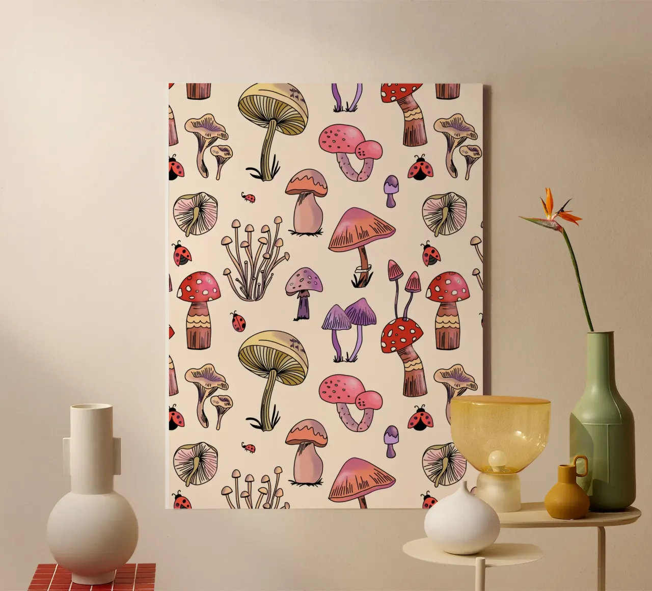 Cute Mushrooms Pattern canvas with Floater frame by anisillustration