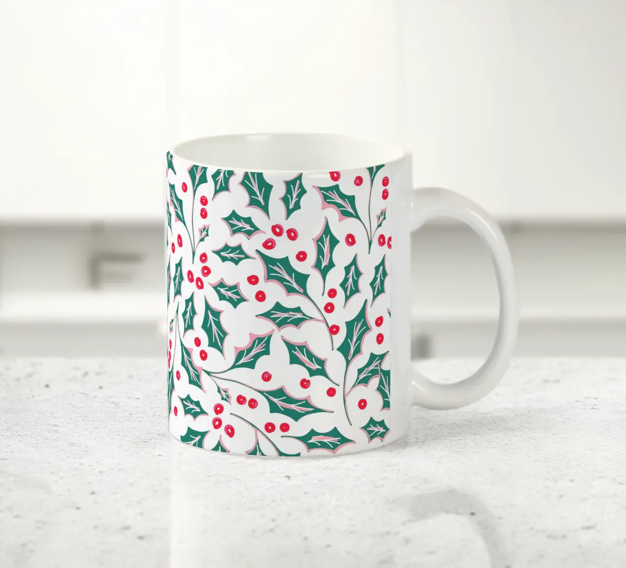 Holly Christmas Leaves Pattern tazza in ceramica da anisillustration