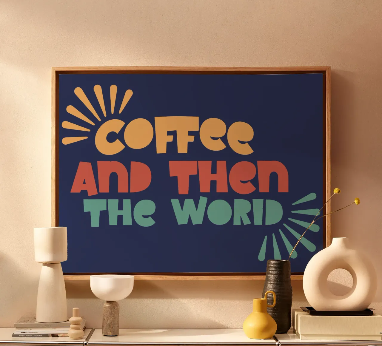 Coffee and then the world canvas with Floater frame by Gunawan Rb