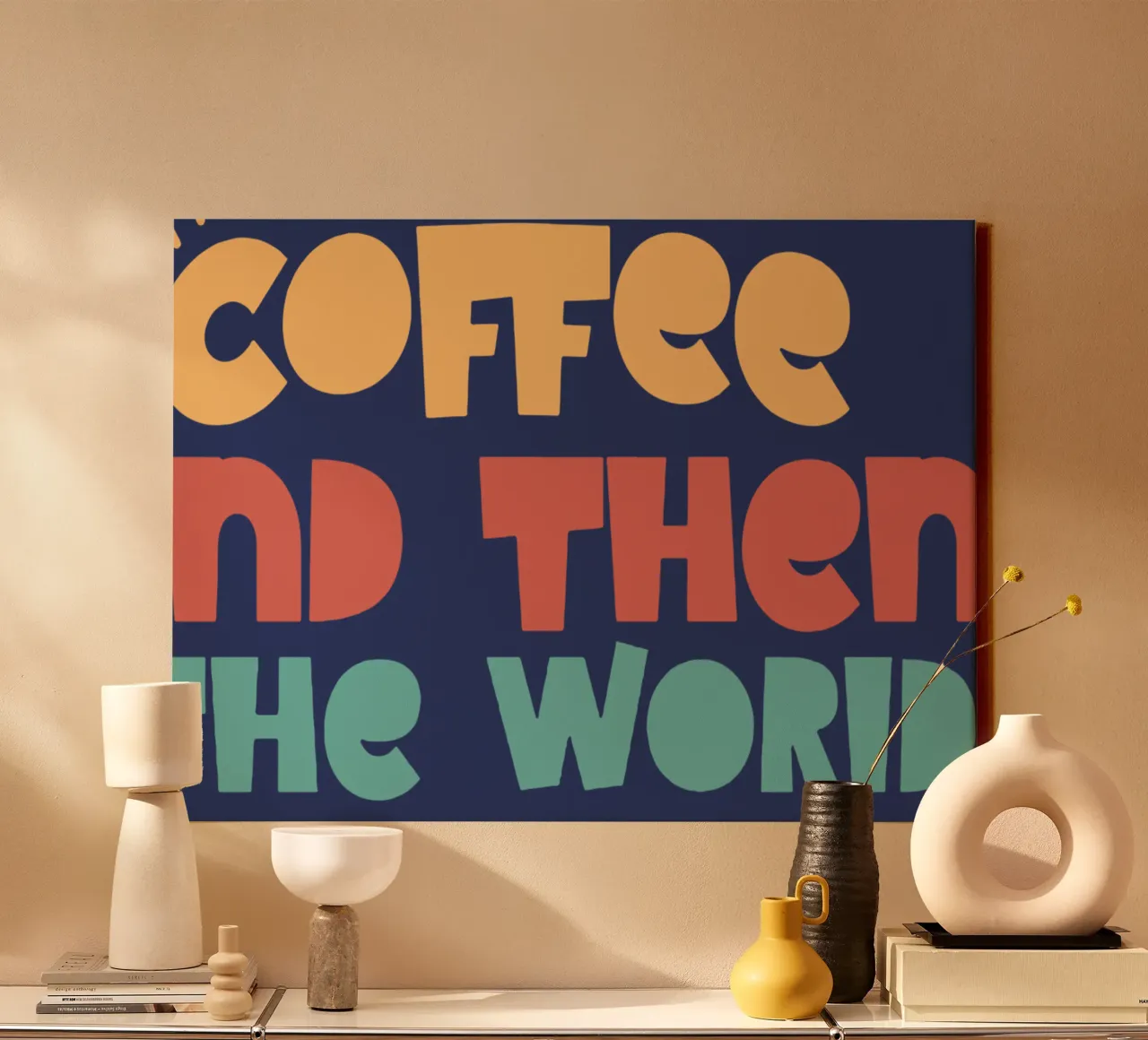 Coffee and then the world canvas with Floater frame by Gunawan Rb