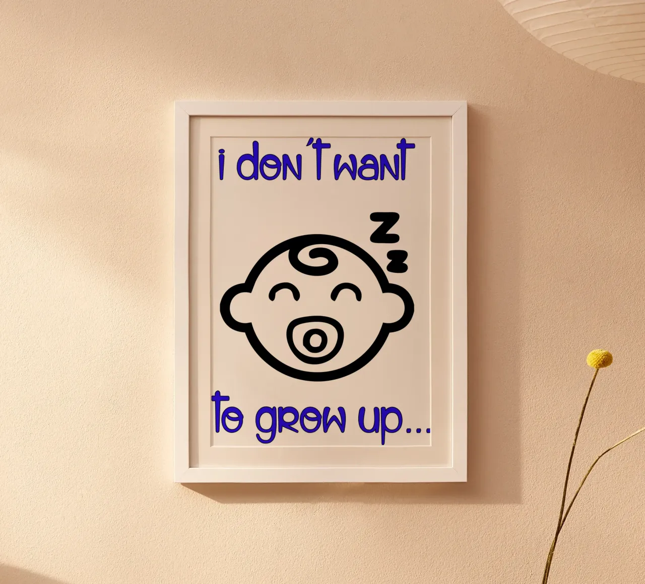 bambino non voglio crescere poster con telaio in alluminio da ririedis