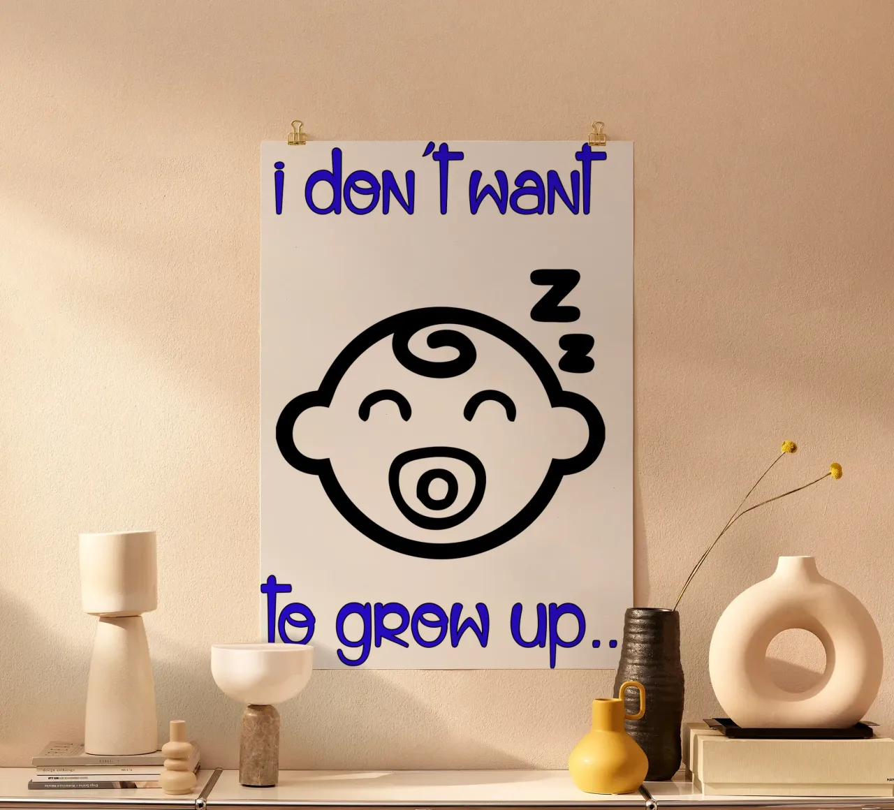 bambino non voglio crescere poster con telaio in alluminio da ririedis