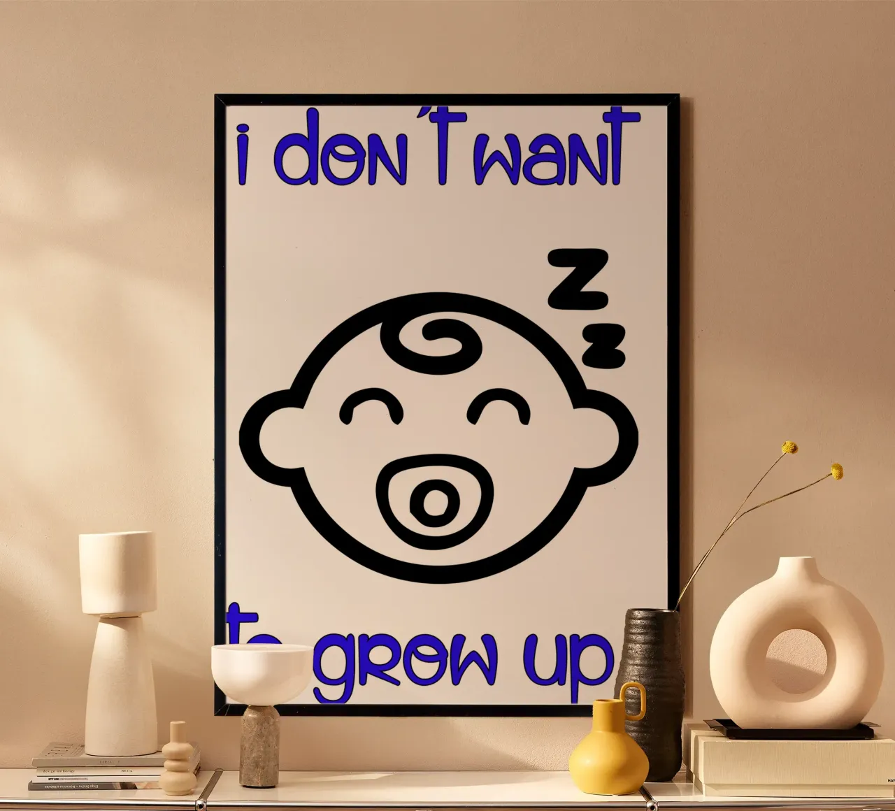 bambino non voglio crescere poster con telaio in alluminio da ririedis