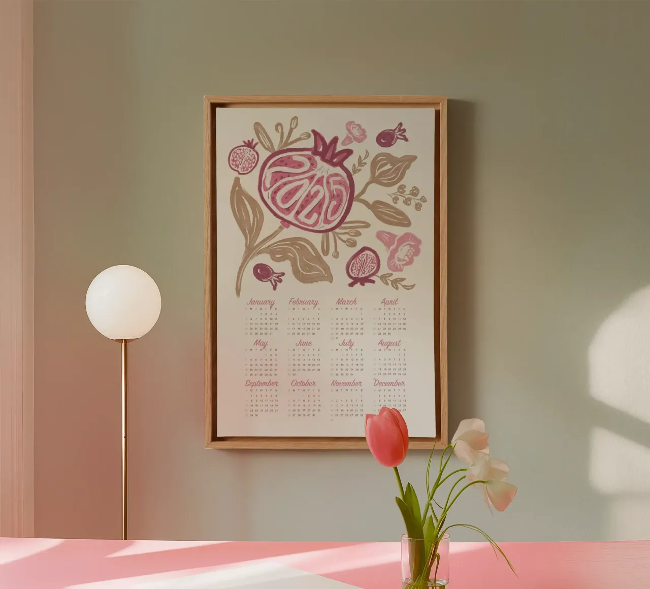 2025 New Year Calendar tela con Cornice a cassetta da anisillustration