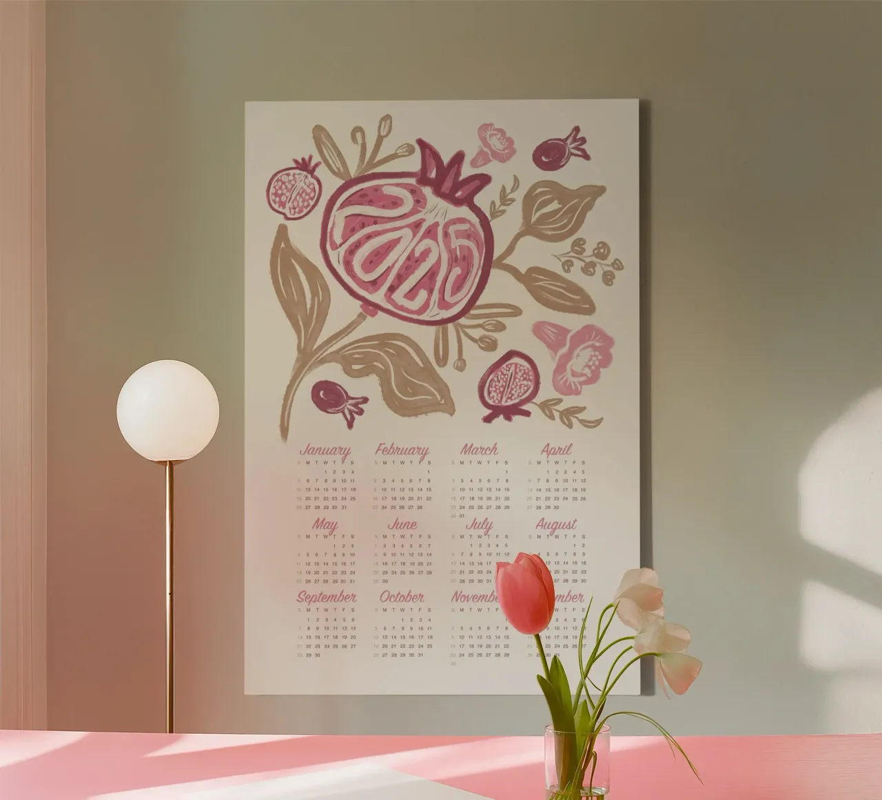 2025 New Year Calendar tela con Cornice a cassetta da anisillustration