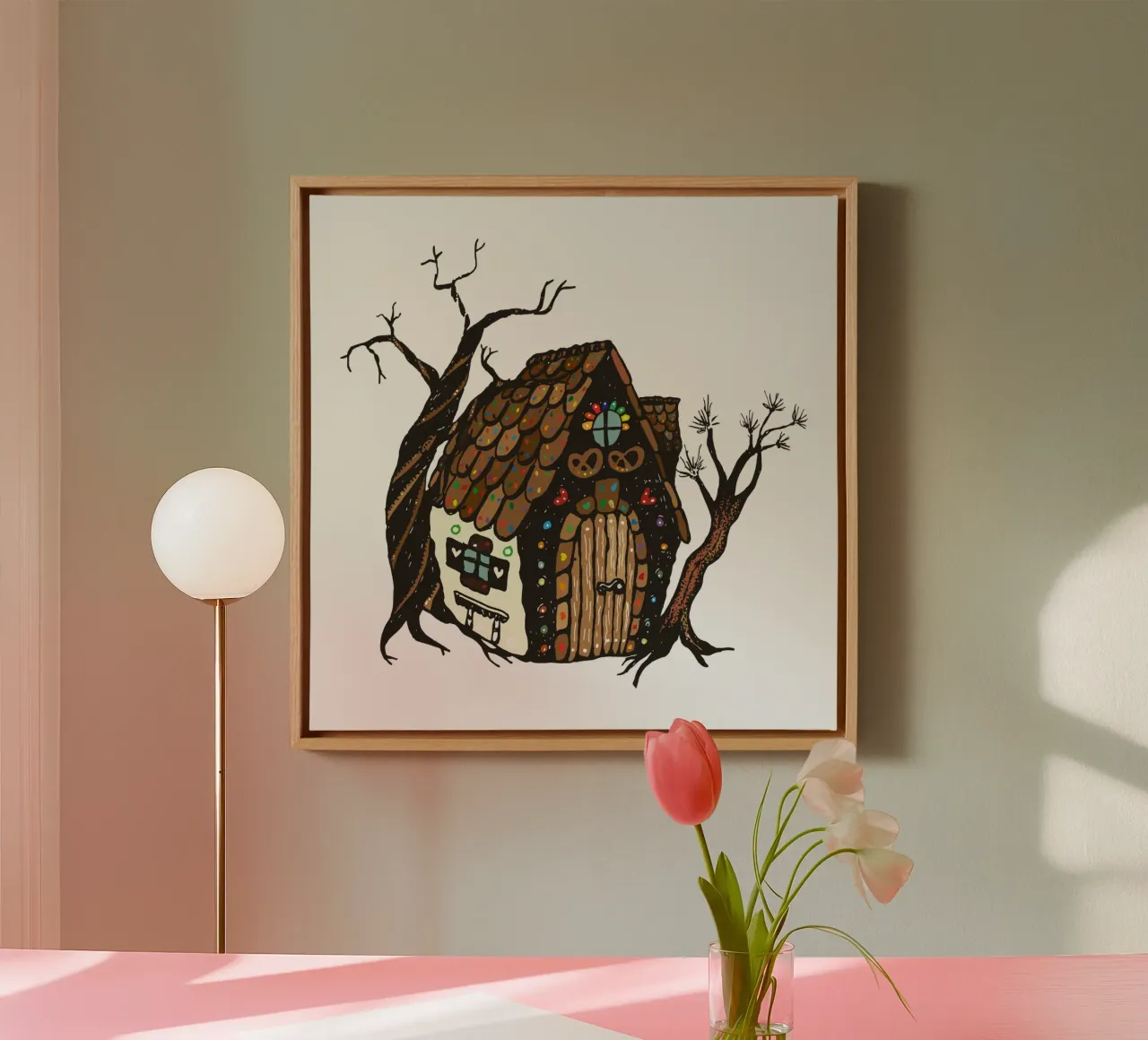 Krokant huis heksenhuis peperkoek canvas met Baklijst van DYDesign