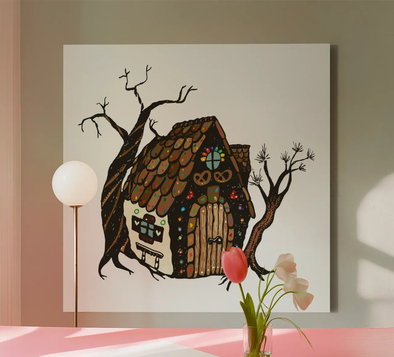 Krokant huis heksenhuis peperkoek canvas met Baklijst van DYDesign