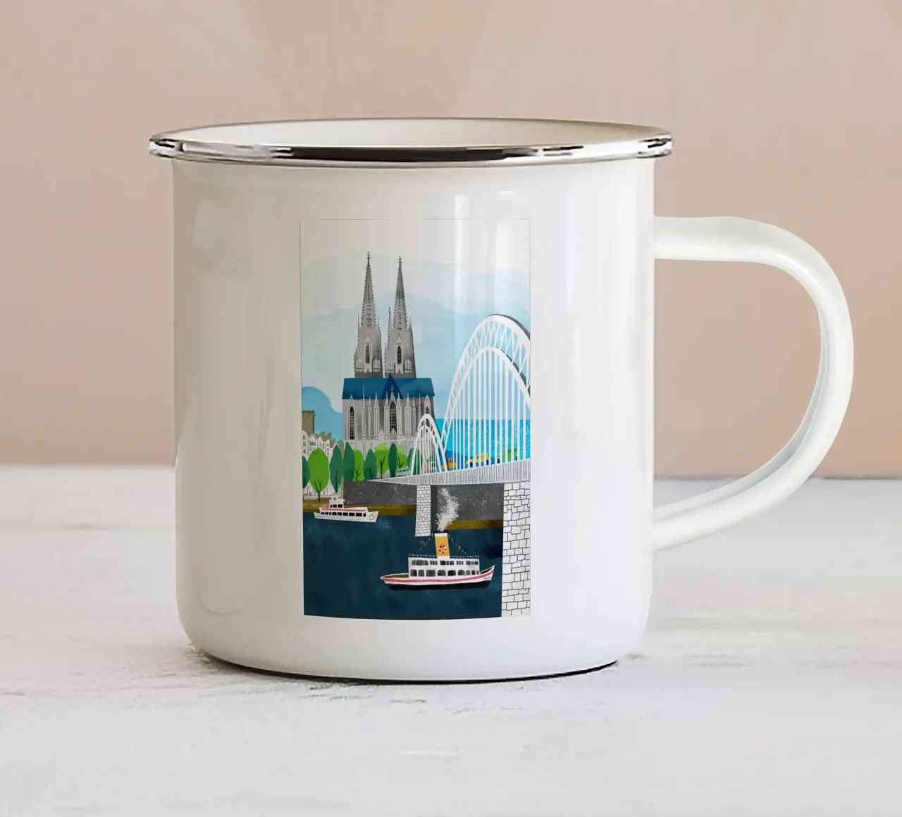 Colonia con la cattedrale e il libro per bambini sul Reno tazza in smalto da DYDesign