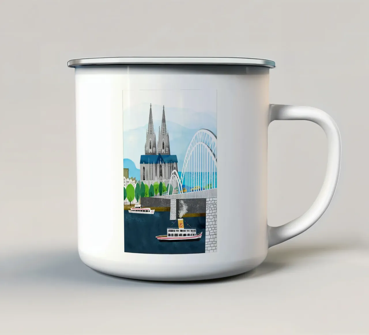 Colonia con la cattedrale e il libro per bambini sul Reno tazza in smalto da DYDesign