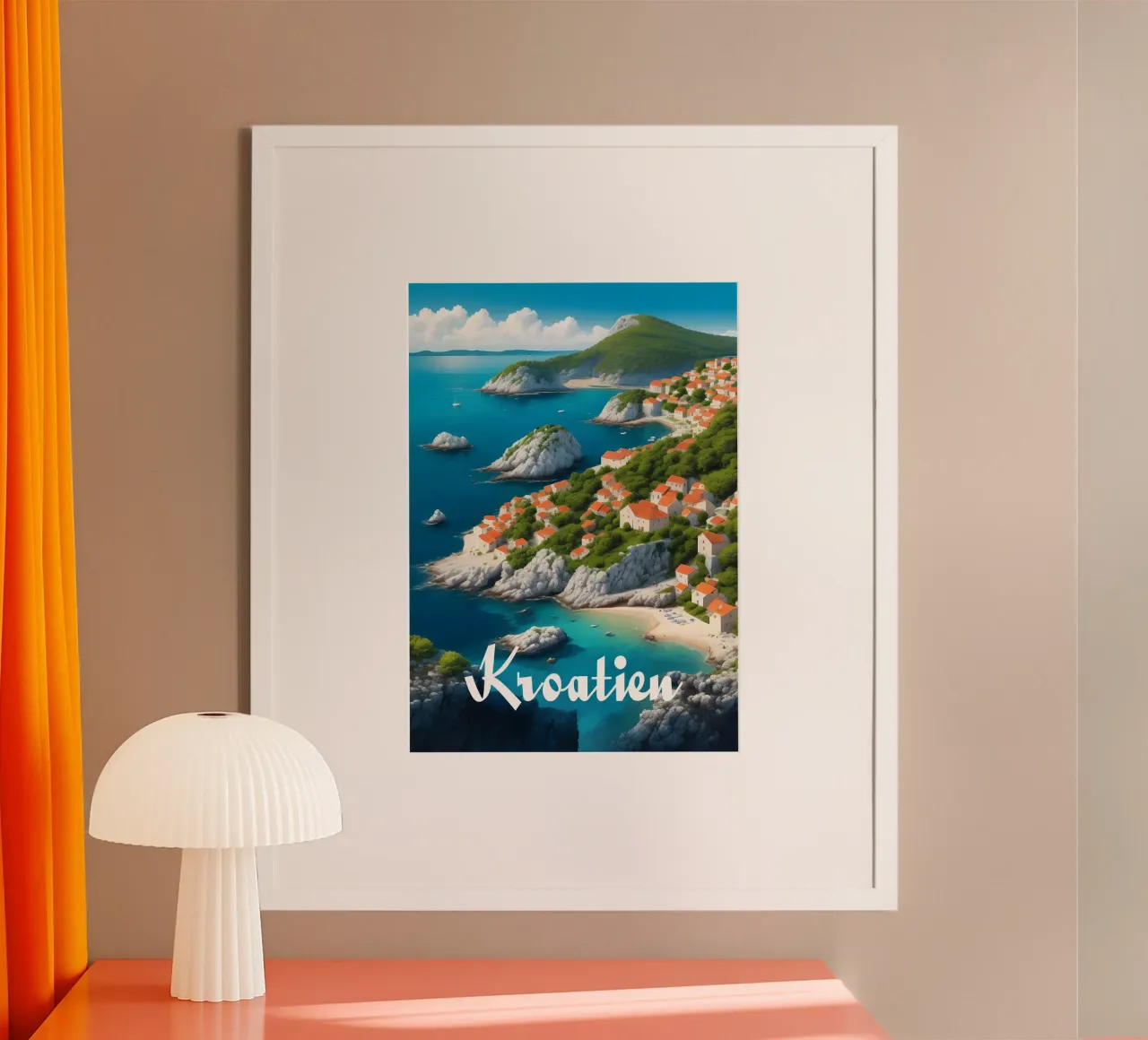 Costa della Croazia poster con telaio in legno da Charnwood Prints