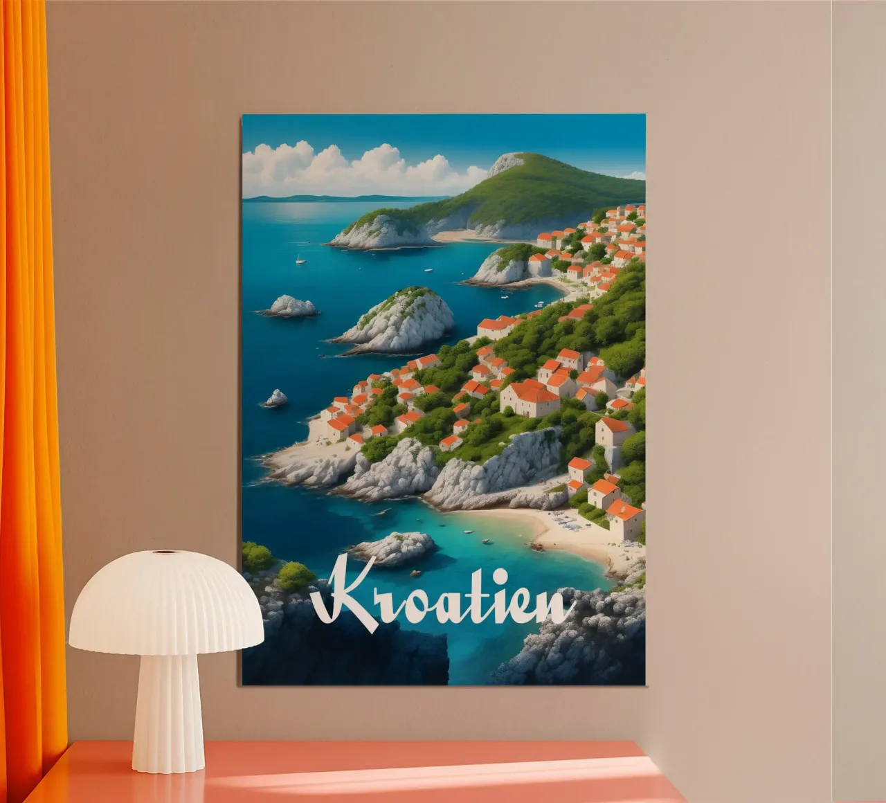 Costa della Croazia poster con telaio in legno da Charnwood Prints