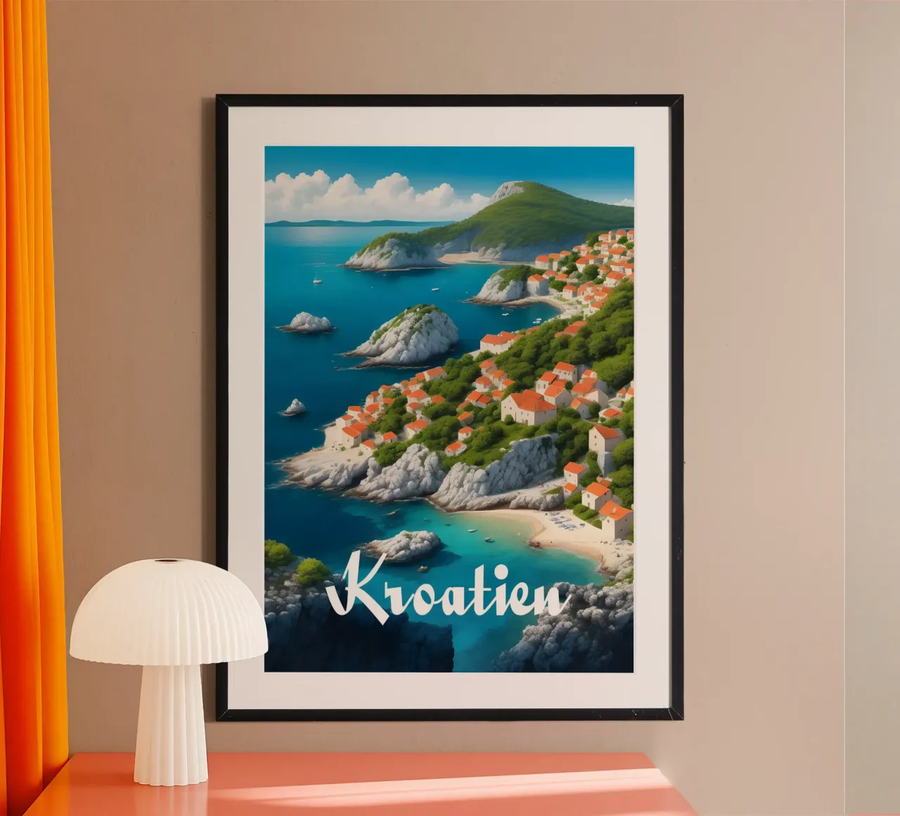 Costa della Croazia poster con telaio in legno da Charnwood Prints
