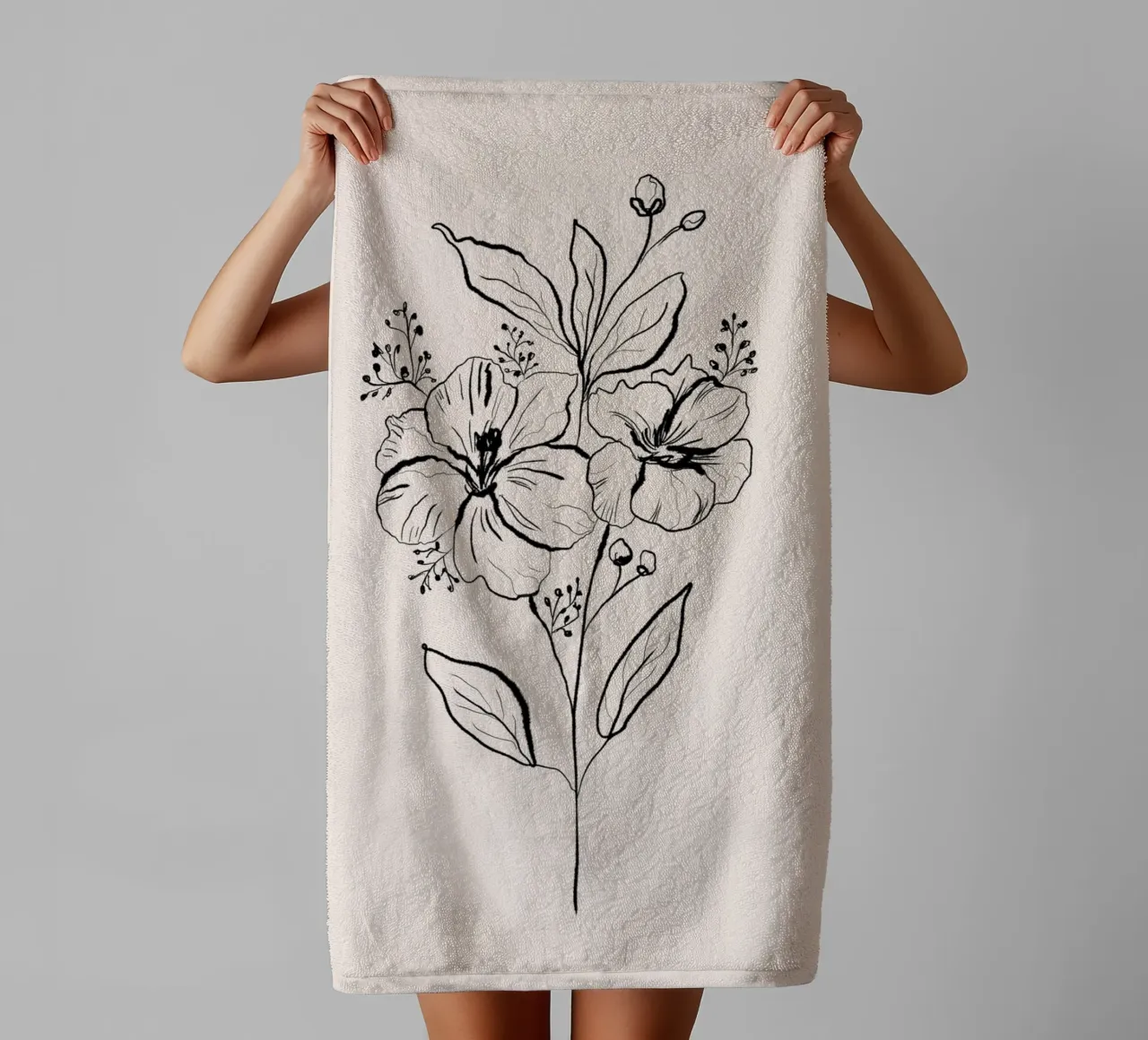 Lilium Line Art Bouquet towel by anisillustration