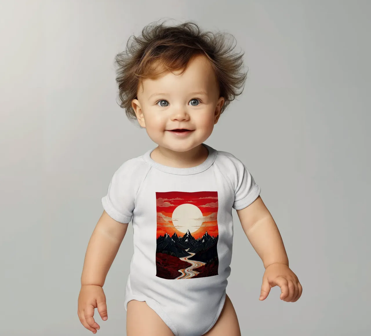 Montagne illuminate dal sole body neonato maniche corte da Artistic-shop